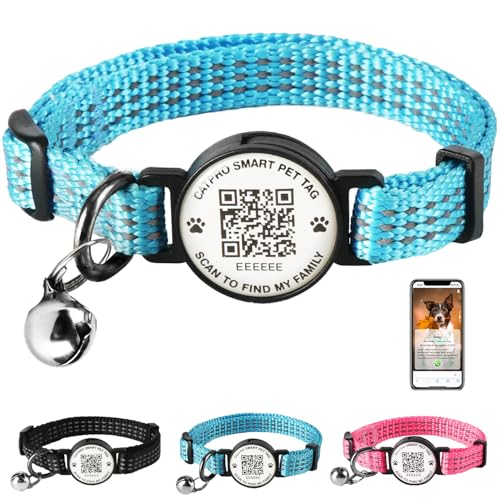 QR Breakaway Reflektierendes Katzenhalsband aus Nylon mit Glöckchen, verstellbar, bequem, langlebig, schnelle Freigabe, sicheres ID-Tag-Halsband, passend für kleine und große Katzen, Kätzchen, Blau von CATPRO