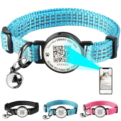 QR Breakaway Reflektierendes Katzenhalsband aus Nylon mit Glöckchen, verstellbar, bequem, langlebig, schnelle Freigabe, sicheres ID-Tag-Halsband, passend für kleine und große Katzen, Kätzchen, Blau von CATPRO