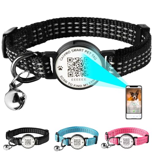 QR Breakaway Reflektierendes Katzenhalsband aus Nylon mit Glöckchen, verstellbar, bequem, langlebig, schnelle Freigabe, sicheres ID-Tag-Halsband, passend für kleine und große Katzen, Kätzchen, von CATPRO