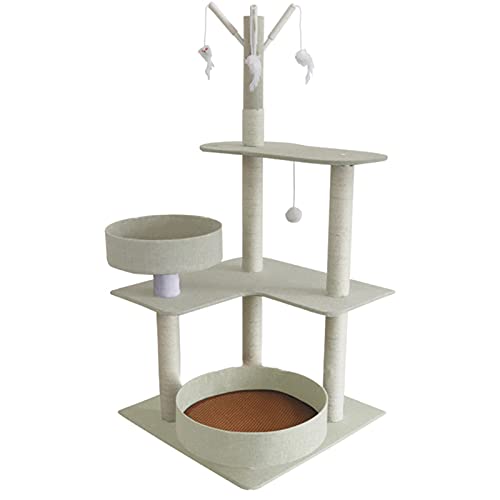 Cat Tree 3-stöckiges Spielzeug mit Federn, mit gemütlichen Sitzstangen, stabiler Katzenturm, Katzenhaus, Aktivitätszentrum, grauer Kletterständer für kleine Katzen von CATTREE