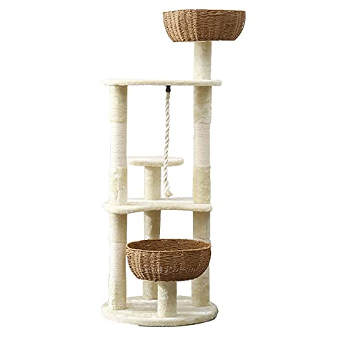 Cat Tree Große Kratzbäume für Indoor-Katzen, mehrstöckiges Katzenhaus mit Spielball, für mittelgroße kleine Kätzchen Spielruhe (Farbe: Beige, Größe: 140 x 56 cm) von CATTREE