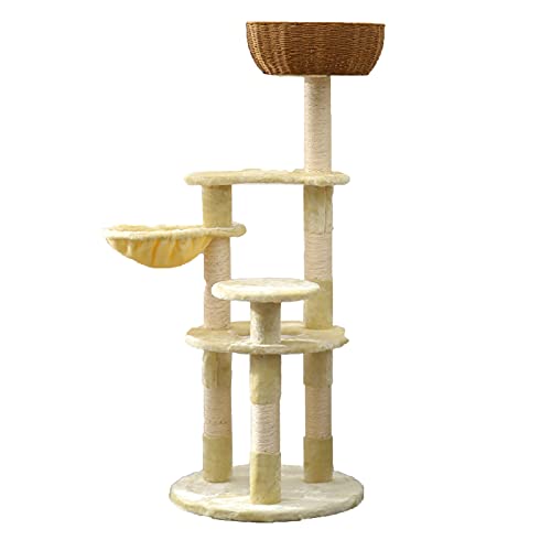 Cat Tree Große Kratzbäume für Indoor-Katzen, mehrstöckiges Katzenhaus mit Spielball, für mittelgroße kleine Kätzchen Spielruhe (Farbe: Beige, Größe: 150 x 56 cm) von CATTREE