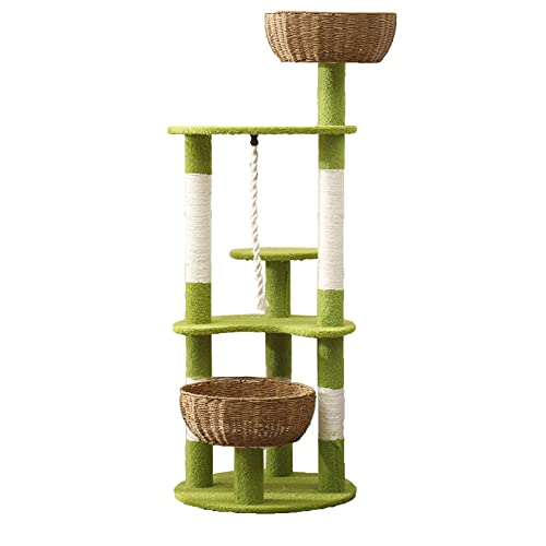 Cat Tree Große Kratzbäume für Indoor-Katzen, mehrstöckiges Katzenhaus mit Spielball, für mittelgroße kleine Kätzchen Spielruhe (Farbe: Grün, Größe: 140 x 56 cm) von CATTREE