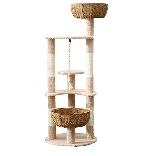 Cat Tree Große Kratzbäume für Indoor-Katzen, mehrstöckiges Katzenhaus mit Spielball, für mittelgroße kleine Kätzchen Spielruhe (Farbe: Rosa, Größe: 140 x 56 cm) von CATTREE