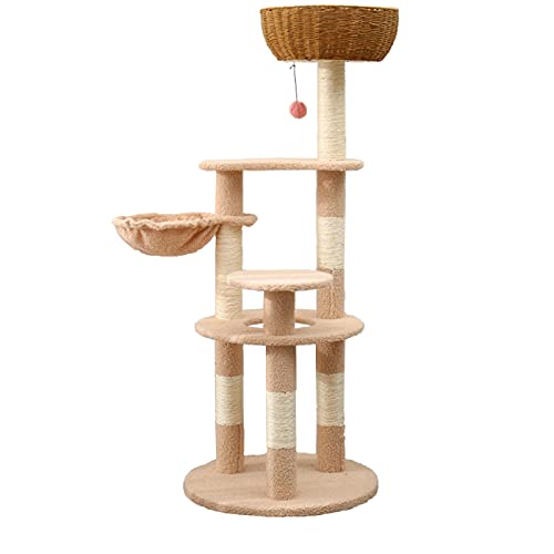 Cat Tree Große Kratzbäume für Indoor-Katzen, mehrstöckiges Katzenhaus mit Spielball, für mittelgroße kleine Kätzchen Spielruhe (Farbe: Rosa, Größe: 150 x 56 cm) von CATTREE