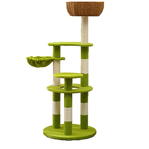 Cat Tree Große Kratzbäume für Indoor-Katzen, mehrstöckiges Katzenhaus mit Spielball, für mittelgroße kleine Kätzchen Spielruhe (Farbe: grün, Größe: 150 cm x 56 cm) von CATTREE