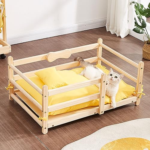 CAULO Hundebett, Hundebettrahmen aus Holz, Hundehütte aus massivem Holz, Hundebett mit Geländer für kleine, mittelgroße und große Hunde, Katzen, Hundehütte (96 * 56 * 26cm) von CAULO