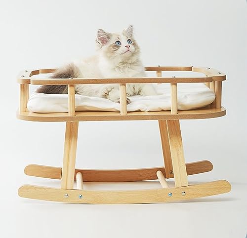 CAULO Katzen-Schlafbett, gemütlicher Schaukelstuhl, abnehmbare Holzwiege, Schaukel, Haustier-Sofa, Welpen-Schlafmöbel, Sofa-Sitzstange von CAULO