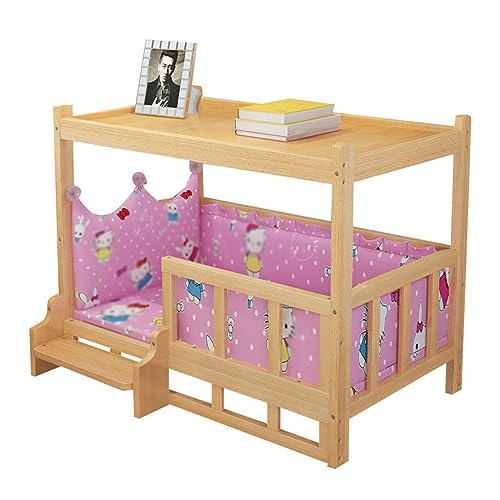 CAULO Katzenbett, doppelschichtiges DOD-Bett, erhöhtes Massivholz-Hundebett, Haustierbett, Beistelltisch mit Matratze, Treppe und Geländer, Hundehütte (Pink 120x60cm) von CAULO