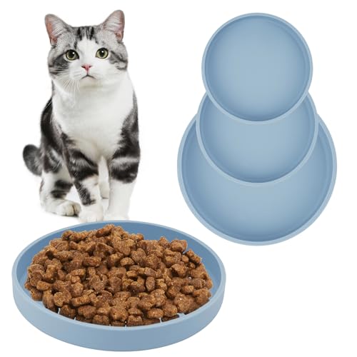 CAUTIOUS 3pcs Silikon Futternapf für Katzen Futterschale Flach Futterschale Cat Bowls Set Katzenfutternapf Futterschale Trinkschale Tiernäpfe für Trockenfutter und Nassfutter(blau) von CAUTIOUS