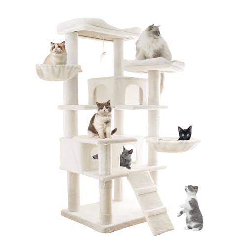 Upgrade Mehrstufiger Kratzbaum für Indoor-Katzen, 160 cm Katzenturm mit abnehmbarem Pad, große Plattform, Hängematte, Kratzbäume, Condo Toys und Leiter, Aktivitätszentrum für Kätzchen zum Spielen und von CAVAZZI