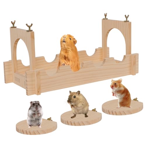 CAWUWE Chinchilla Käfig Zubehör Holz Hängebrücke für Kleintiere mit 3 hängenden Kletterplattform Großes Hamster Spielzeug für Käfige Lebensraum für Meerschweinchen Zuckergleiter Ratten Eichhörnchen von CAWUWE