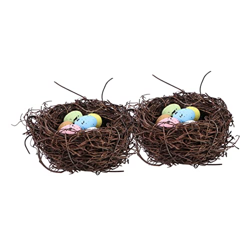 CAXUSD 2St Ostern Vogelnest gefälschtes Ei im gewebten Nest Vogelnest Schlucken Girlande Statue Ostersimulationseier -Requisite Stelle Requisiten Geschenk Kunsthandwerk Vogelhaus von CAXUSD