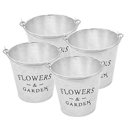 CAXUSD 4er Set Retro Blumen Eimer Aus Tragbarer Pflanztopf Für Sukkulenten Dekorativer Blumentopf Für Zuhause Weißes Design Für Garten Und Wohnraumdekoration von CAXUSD