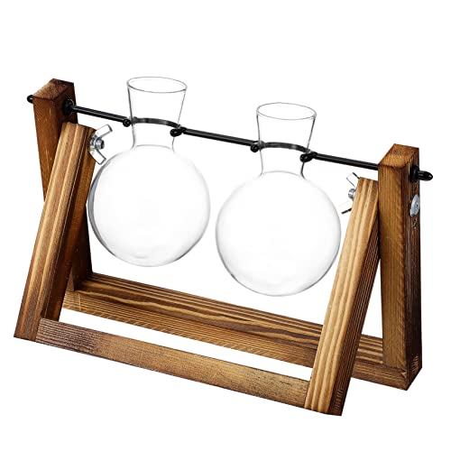 CAXUSD Ornamente Glasvasen Schreibtisch Dekoration glasvase Set hängende Vermehrungsstation saftiges Terrarium Blumenvase blumenbank Vermehrung von hängenden Pflanzen Tischterrarium Holz von CAXUSD