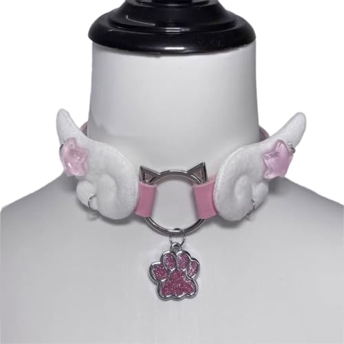 CAZSTYK Leder-Halskette mit Flügeln, Legierung, Punk-Halsband, Katzen-Halsband, Schmuck für Damen von CAZSTYK