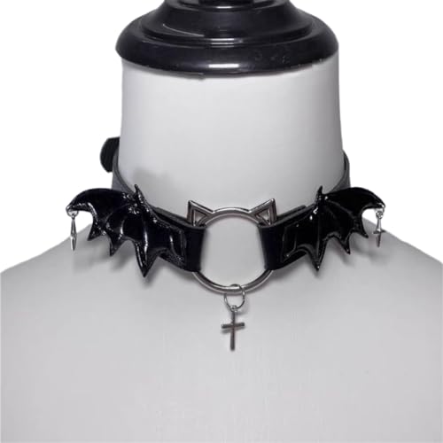 CAZSTYK Leder-Halskette mit Flügeln, Legierung, Punk-Halsband, Katzen-Halsband, Schmuck für Damen von CAZSTYK