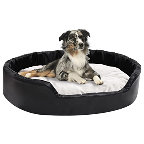 CBLDF Hundebett schwarz und beige 90x79x20cm Plüsch und Kunstleder von CBLDF