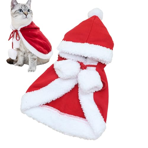 CCACHE Katzen-Weihnachtsumhang | Hunde Katzen Cosplay Kapuzenponcho mit Pompons | Katzen-Verkleidungszubehör für Mottoparty, Weihnachtsfeier, Reisen, Foto-Requisiten, Spaziergang von CCACHE