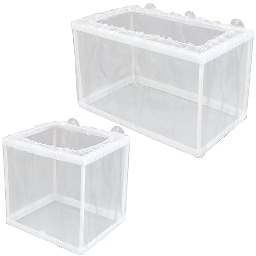 2 x Fischzuchtbox, 2 x Fischtank-Zuchtnetz, Aquariumtrennungsnetz, Nylon-Inkubator-Netz, Brücktier-Brutkasten mit 8 Saugnäpfen für neugeborene kleine Fische (kleine Größe, große Größe) von CCCYMM