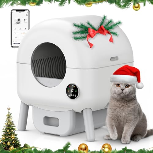 Selbstreinigende Katzentoilette - 105L Automatische Katzentoilette für mehrere Katzen, 1 Rolle Müllbeutel und Matte inklusive, App-Steuerung, Little-White von CCEOO TOY