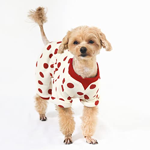 CCOCCADOG Dot Dog Leichter Jumpsuit Kleidung Rot Größe XL, weich und dehnbar Pullover Bekleidung, bunt, einzigartiges Punktmuster, Haustier-Bodysuit, Einteiler für kleine bis mittelgroße Hunde. von CCOCCADOG