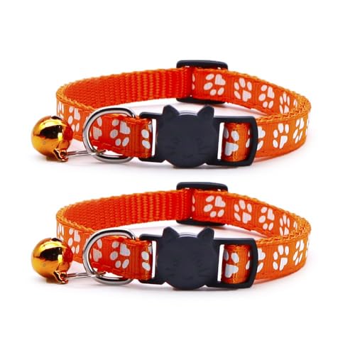 Reflektierendes Katzenhalsband mit Glöckchen, 2 Stück, für Mädchen und Jungen, mit Stern, Mond, Patetrn, verstellbar, 19,1 - 32,5 cm, Orange von CCUUHJ