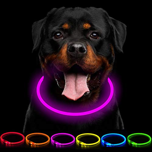 CCWW LED Leuchthalsband Hunde Halsband USB wiederaufladbar - Längenverstellbarer Haustier Sicherheit Kragen für Hunde und Katzen- 3 Modus von CCWW