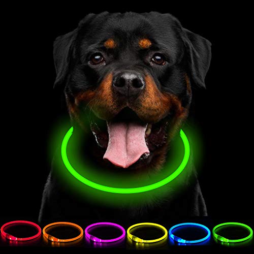 CCWW LED Leuchthalsband Hunde Halsband USB wiederaufladbar - Längenverstellbarer Haustier Sicherheit Kragen für Hunde und Katzen- 3 Modus von CCWW