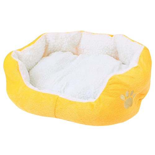 Hundebett Waschbar Einfarbig Haustier Plüsch Warmes Weiches Hundesofa Katzenstreu Schlafen Betten Weiches Fleece Nest Haus-Gelb,USA von CCXGRFT