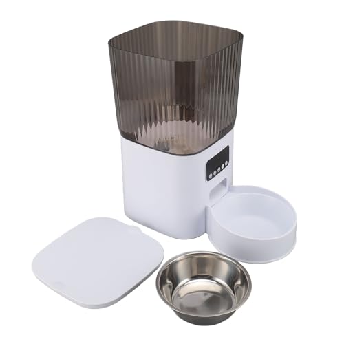 Pet Feeder, Katzenfutterspender mit 304 Edelstahl Futternapf, 5L Katzenfutterspender mit zwei Schichten Fach für den Innenbereich (Einzelnapfknopf) von CCYLEZ