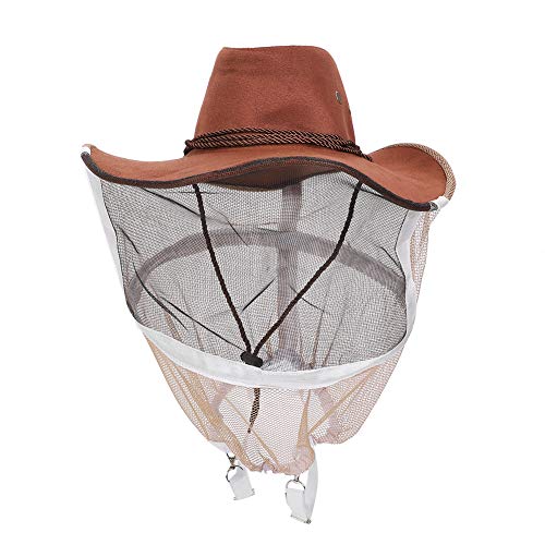 Anti-Bienen-Hut – Braun-roter Cowboy-Imker-Schleierhut – Bienen-Schleierhut mit Sichtschleier – Verstellbare Outdoor-Professionelle Imkerei-Schutzausrüstung für die Imkerei von CDQL