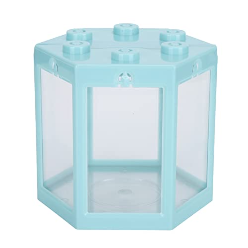 Hex-Aquarium – 4,7 X 4,1 X 4,3 Zoll Tragbares Mini-Aquarium – Transparentes Kunststoff-Aquarium – Niedliche Aquarium-Starter-Sets für Büro- und Heimdekoration (Blau) von CDQL