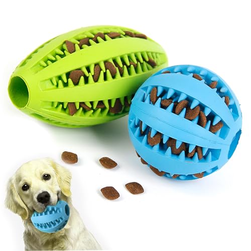 CEASELESLY 2 Stück Interaktiver Leckerli-Spender,Hundebälle mit Zahnpflege,Snackball und Snackrugby,Snackball Hund aus 100% Naturkautschuk für Hund,Langeweile, Zahnreinigung,IQ-Training von CEASELESLY
