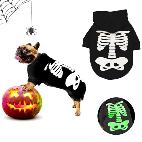 CEASELESLY Hund Skelett Hoodie,Halloween Hund Kostüm,Skelett Haustier Kostüm,Haustier Fledermaus Kostüm Niedlich Halloween Kostüm für Haustiere Cosplay-Kostüm für Mittleren Hund (Schwarz L) von CEASELESLY