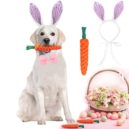 CEASELESLY Osterhunde-Stirnbänder,Hund Osterhase Kostüm,Karotte Haarband,Puppy Karotte Seil Spielzeug Geflochtene,Verstellbar Haustier Ostern Party Kostüm Zubehör für Hund Katze Welpen von CEASELESLY