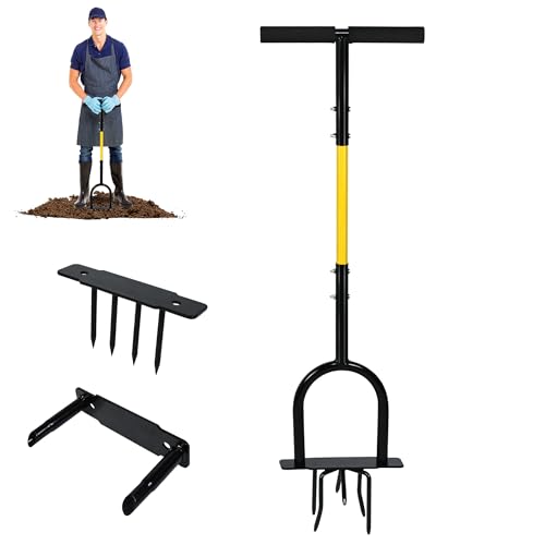 CEEDIR 3-in-1Rasenbelüfter Aerifizierer für Rasen Manuell 98,5cm mit Multi Gartenkralle, Breite Fußstütze, T-Form Komfortgriff Aerifiziergabel für Garten Hof von CEEDIR