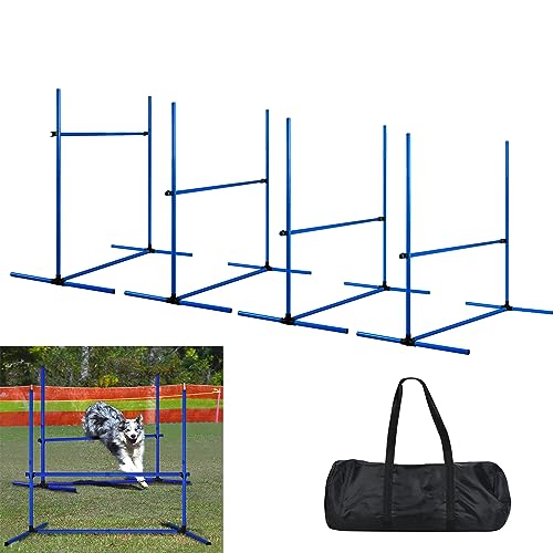 CEEDIR 4 x Hürden Agility-Ausrüstung für Hunde Slalom Stangen Agility Hürdenset für Haustiere 104x70x101cm Höhenverstellbar Kunststoff Hunde Training Inklusive Tasche Blau von CEEDIR