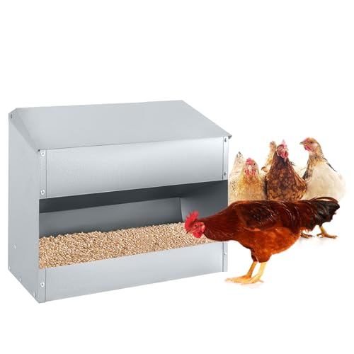 CEEDIR Futterautomat Hühner aus Verzinkter Stahl Geflügelfutterautomat Futterspender für Hühner Gänse Enten mit Deckel 15KG von CEEDIR