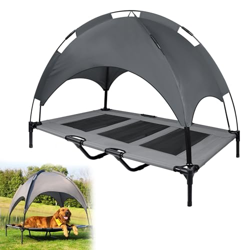 CEEDIR Hundebett mit Baldachin Haustierbett Sonnenschutz Dach Erhöhtes Hundebett Hundesofa Atmungsaktiv Wetterfest für Indoor & Outdoor-L XL 122x92x102cm von CEEDIR