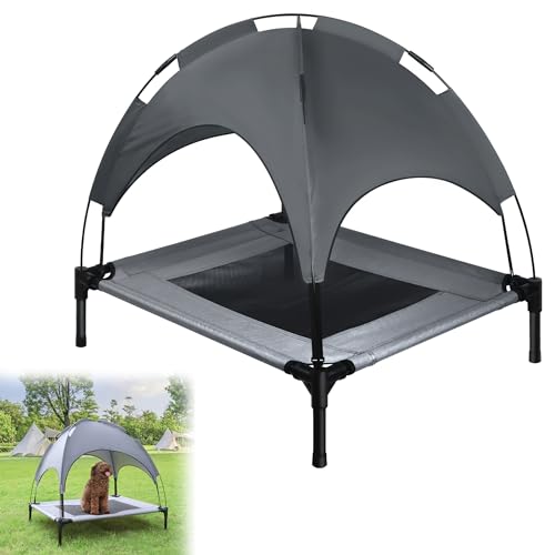 CEEDIR Hundebett mit Baldachin Haustierbett Sonnenschutz Dach Erhöhtes Hundebett Hundesofa Atmungsaktiv Wetterfest für Indoor & Outdoor-M 76x61x76cm von CEEDIR