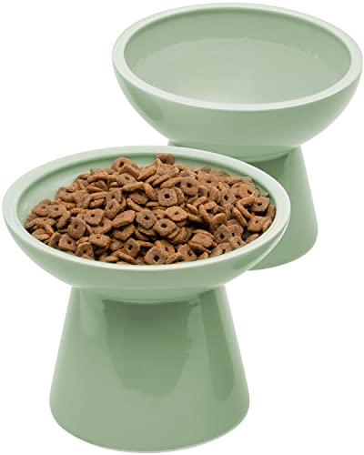 CEEFU 2 extra breite erhöhte Katzenfutterschüssel, Keramik-Katzennäpfe für Futter und Wasser, breiter, flacher Katzenfutterschale, Schnurrhaar, Müdigkeit, blei- und cadmiumfrei, tolle Höhe für Katze, von CEEFU