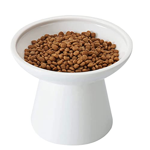 CEEFU Extra breite Katzennäpfe - keramischer Katzennapf 15,7cm Erhöhter Flacher Boden Katzennapf, Schnurrhaar-Ermüdung, blei- und kadmiumfrei, 12,7cm gute Höhe für Katzenfütterung, weiß von CEEFU