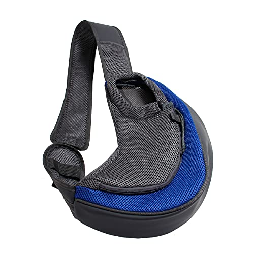 Tragetuch Hund,Hundetragetasche Atmungsaktiver Hundeträger Outdoor Reise Handtasche Tasche Mesh Umhängetasche Sling Pet Reise Tote Katze Welpenträger (Color : Blue, Size : L) von CEFPOD