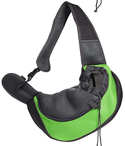 Tragetuch Hund,Hundetragetasche Atmungsaktiver Hundeträger Outdoor Reise Handtasche Tasche Mesh Umhängetasche Sling Pet Reise Tote Katze Welpenträger (Color : Green, Size : L) von CEFPOD