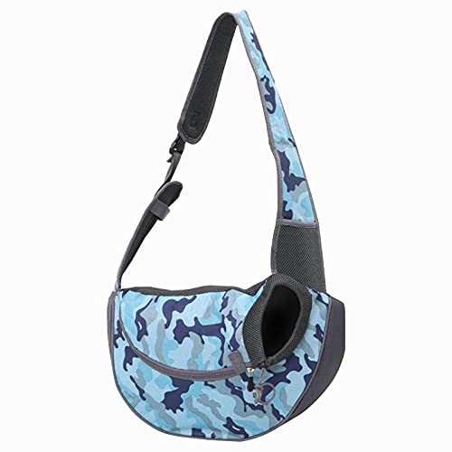 Tragetuch Hund,Hundetragetasche Haustier Hundeträgerbeutel Katzen Welpen Outdoor Bags Mesh Oxford Single Umhängetasche Sling Front Mesh Reise Umhängetasche (Color : Camouflage Blue, Size : S) von CEFPOD