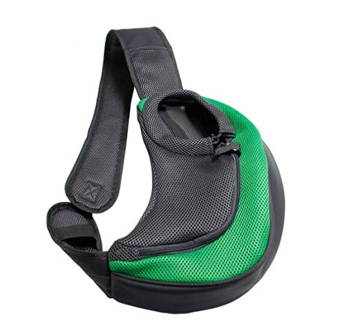 Tragetuch Hund,Hundetragetasche Haustier Hundeträgerbeutel Katzen Welpen Outdoor Bags Mesh Oxford Single Umhängetasche Sling Front Mesh Reise Umhängetasche (Color : Green, Size : S) von CEFPOD