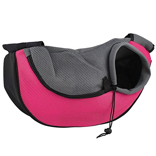 Tragetuch Hund,Hundetragetasche Haustier Hundeträgerbeutel Katzen Welpen Outdoor Bags Mesh Oxford Single Umhängetasche Sling Front Mesh Reise Umhängetasche (Color : Pink, Size : L) von CEFPOD