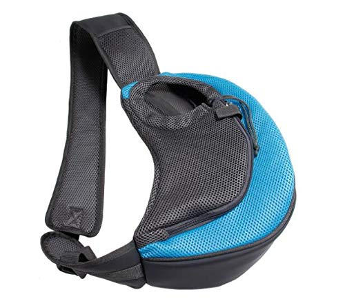 Tragetuch Hund,Hundetragetasche Haustier Hundeträgerbeutel Katzen Welpen Outdoor Bags Mesh Oxford Single Umhängetasche Sling Front Mesh Reise Umhängetasche (Color : Sky Blue, Size : L) von CEFPOD