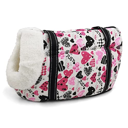 Tragetuch Hund,Hundetragetasche Outdoor Reise Haustier gemütlich schulterband Taschen landstil floral welpen Hund träger weich warm schlafendes hängendest für (Color : Pink Heart, Size : L) von CEFPOD